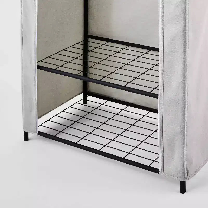 Penderie double tringle en tissu de 76 cm – Brightroom™ : Organisateur de placard, Rangement de chaussures, Cadre en acier, 2 étagères, Gris