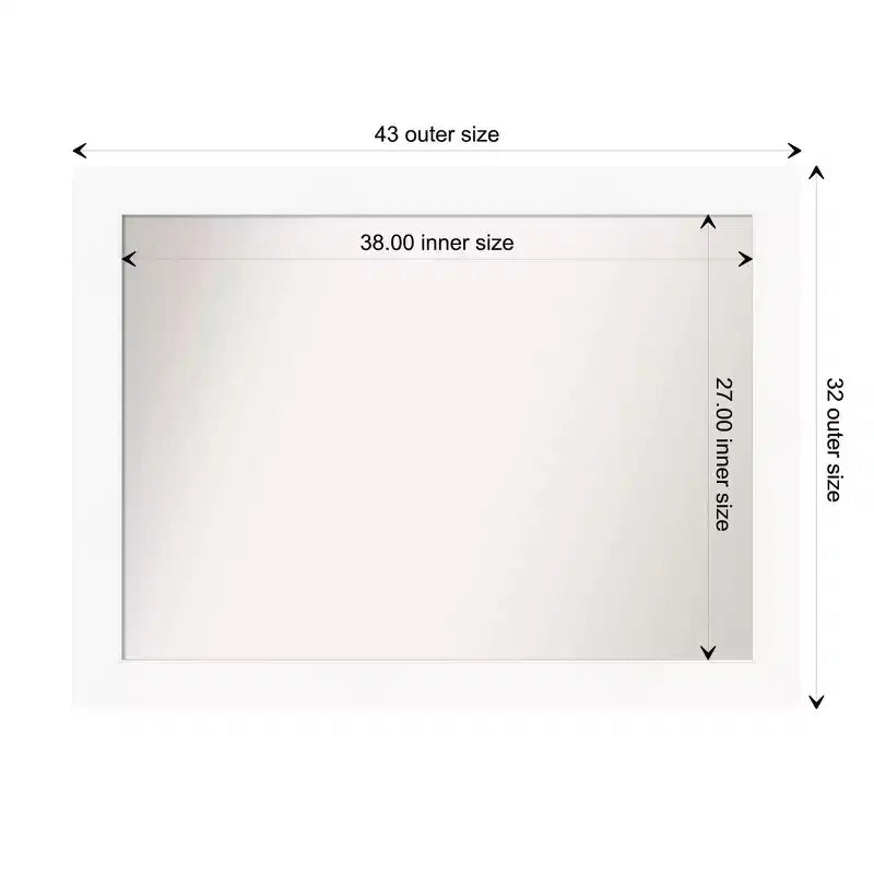 44" x 33" Non-Beveled Cabinet Bathroom Wall Mirror White - Amanti Art: Modern Rectangle, Includes Mounting Hardware