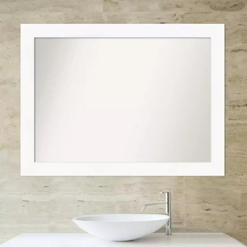 44" x 33" Non-Beveled Cabinet Bathroom Wall Mirror White - Amanti Art: Modern Rectangle, Includes Mounting Hardware