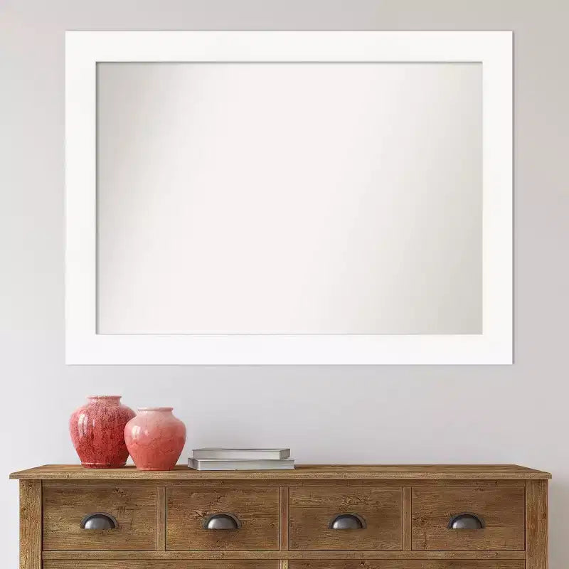 44" x 33" Non-Beveled Cabinet Bathroom Wall Mirror White - Amanti Art: Modern Rectangle, Includes Mounting Hardware
