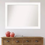 44" x 33" Non-Beveled Cabinet Bathroom Wall Mirror White - Amanti Art: Modern Rectangle, Includes Mounting Hardware
