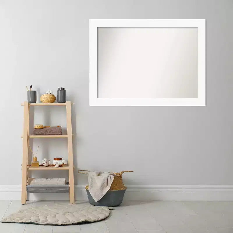 44" x 33" Non-Beveled Cabinet Bathroom Wall Mirror White - Amanti Art: Modern Rectangle, Includes Mounting Hardware