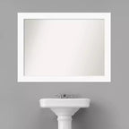 44" x 33" Non-Beveled Cabinet Bathroom Wall Mirror White - Amanti Art: Modern Rectangle, Includes Mounting Hardware