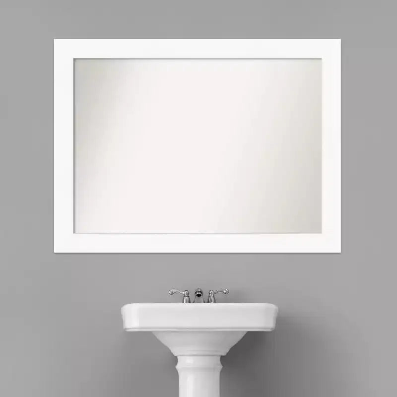 44" x 33" Non-Beveled Cabinet Bathroom Wall Mirror White - Amanti Art: Modern Rectangle, Includes Mounting Hardware