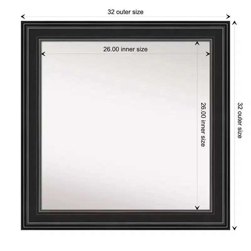 Miroir mural de salle de bain noir sans biseau 32 po x 32 po - Amanti Art