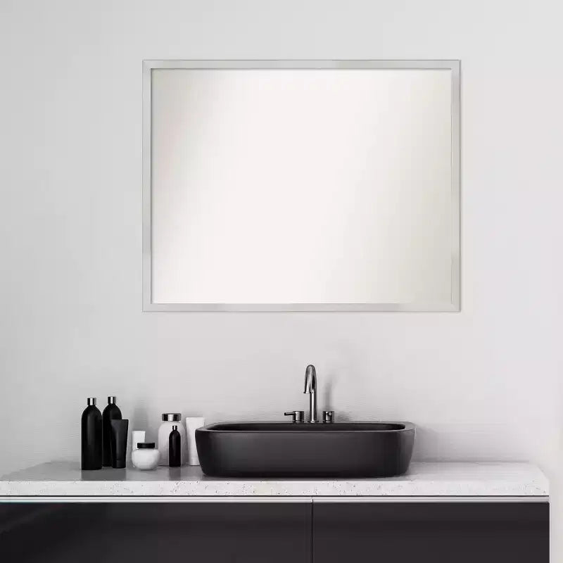30" x 24" Non-Beveled Svelte Silver Wood Bathroom Wall Mirror - Amanti Art: Modern Rectangle, Wall Mount