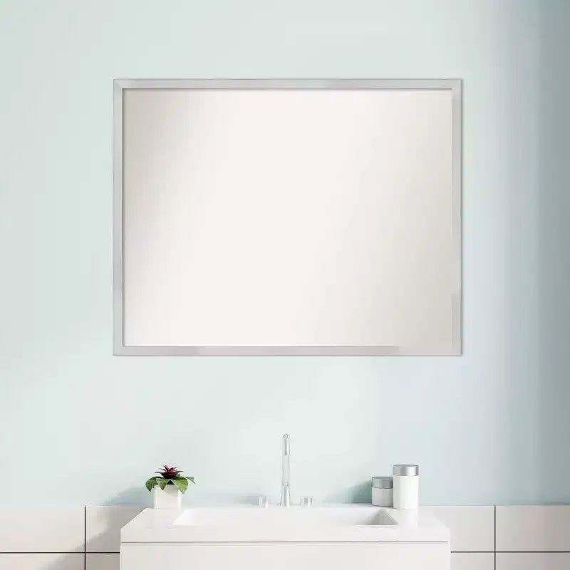 30" x 24" Non-Beveled Svelte Silver Wood Bathroom Wall Mirror - Amanti Art: Modern Rectangle, Wall Mount