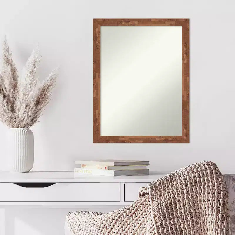 21" x 27" Non-Beveled Fresco Light Pecan Wood Wall Mirror - Amanti Art: Modern Design, Includes Mounting Hardware