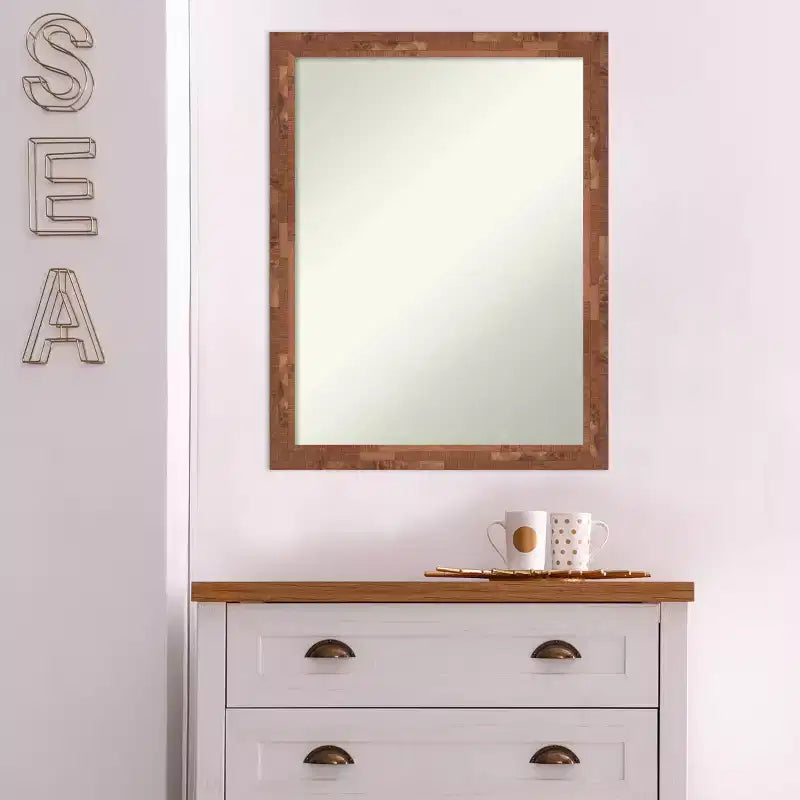 21" x 27" Non-Beveled Fresco Light Pecan Wood Wall Mirror - Amanti Art: Modern Design, Includes Mounting Hardware