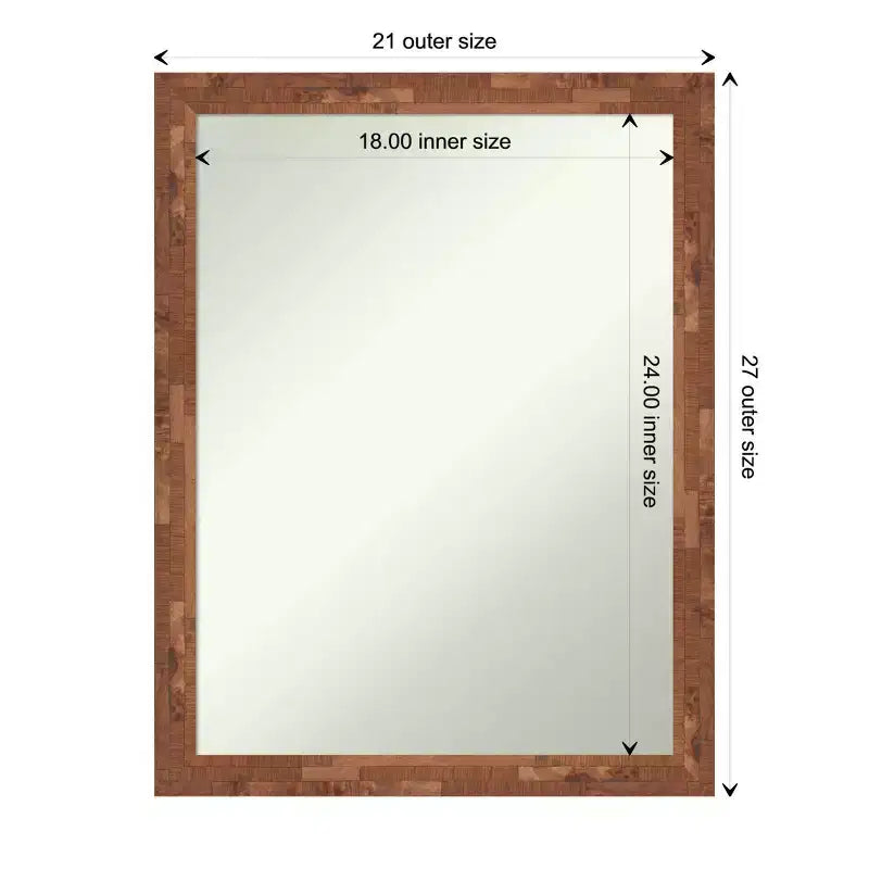 21" x 27" Non-Beveled Fresco Light Pecan Wood Wall Mirror - Amanti Art: Modern Design, Includes Mounting Hardware
