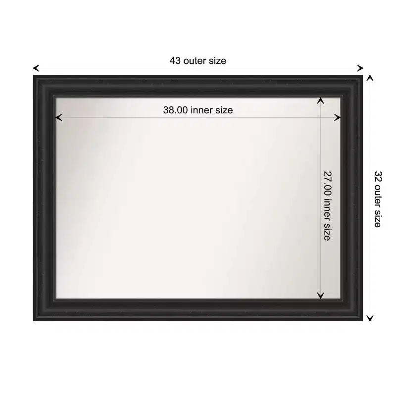 Miroir mural noir naufragé de 44 po x 33 po sans biseau - Amanti Art : Rectangle moderne, cadre en polystyrène, quincaillerie de montage incluse
