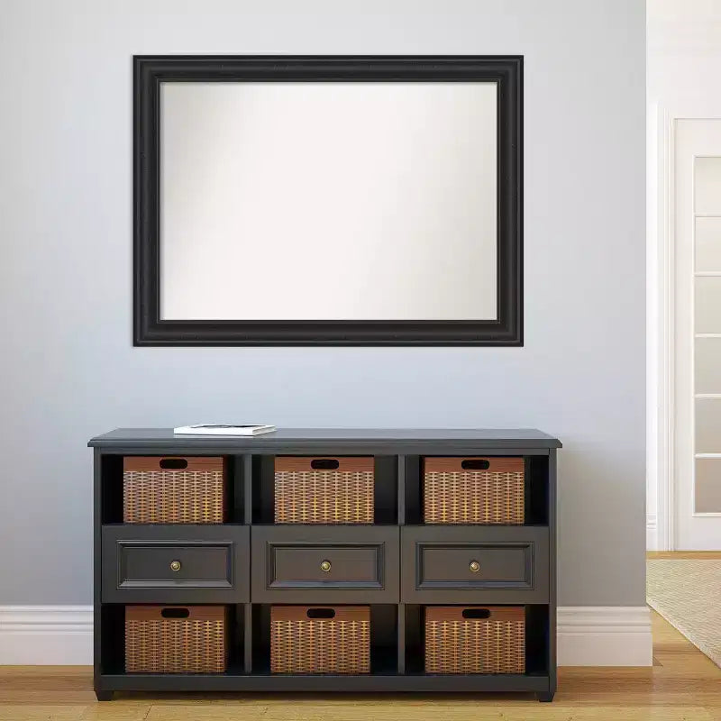 Miroir mural noir naufragé de 44 po x 33 po sans biseau - Amanti Art : Rectangle moderne, cadre en polystyrène, quincaillerie de montage incluse