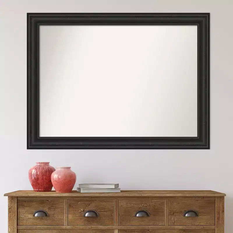 Miroir mural noir naufragé de 44 po x 33 po sans biseau - Amanti Art : Rectangle moderne, cadre en polystyrène, quincaillerie de montage incluse