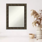 23" x 29" Non-Beveled Intaglio Embossed Black Wood Wall Mirror - Amanti Art