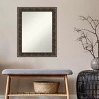 23" x 29" Non-Beveled Intaglio Embossed Black Wood Wall Mirror - Amanti Art