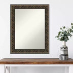 23" x 29" Non-Beveled Intaglio Embossed Black Wood Wall Mirror - Amanti Art