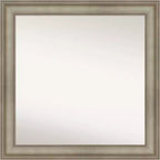 32" x 32" Non-Beveled Mezzanine Antique Silver Narrow Wood Wall Mirror - Amanti Art: Modern Square, Includes Mount Hardware