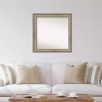 Miroir mural carré étroit en bois, 32" x 32", sans biseau, argent antique, Amanti Art : Moderne, incluant le matériel de montage
