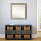 Miroir mural carré étroit en bois, 32" x 32", sans biseau, argent antique, Amanti Art : Moderne, incluant le matériel de montage