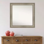 Miroir mural carré étroit en bois, 32" x 32", sans biseau, argent antique, Amanti Art : Moderne, incluant le matériel de montage