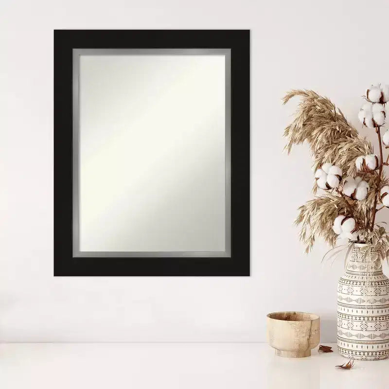 Miroir mural noir argenté Eva de 24 x 30 po non biseauté – Amanti Art : Décoration de vanité rectangulaire moderne