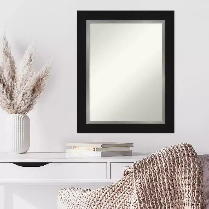 Miroir mural noir argenté Eva de 24 x 30 po non biseauté – Amanti Art : Décoration de vanité rectangulaire moderne