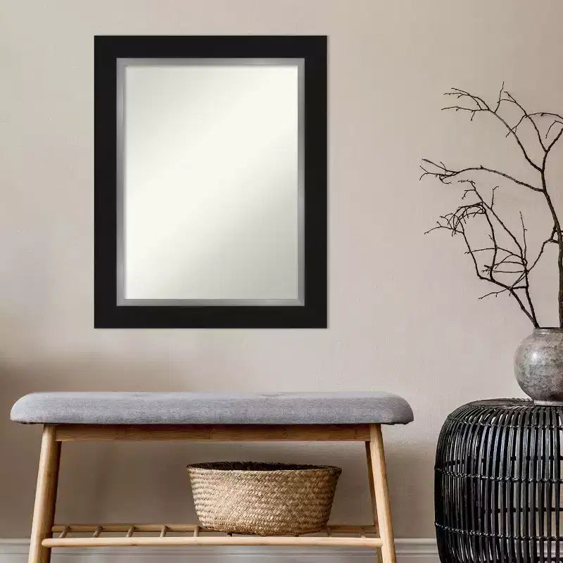 Miroir mural noir argenté Eva de 24 x 30 po non biseauté – Amanti Art : Décoration de vanité rectangulaire moderne