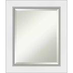 22" x 26" Eva White Framed Wall Mirror Silver - Amanti Art: Modern Beveled, No Assembly Required