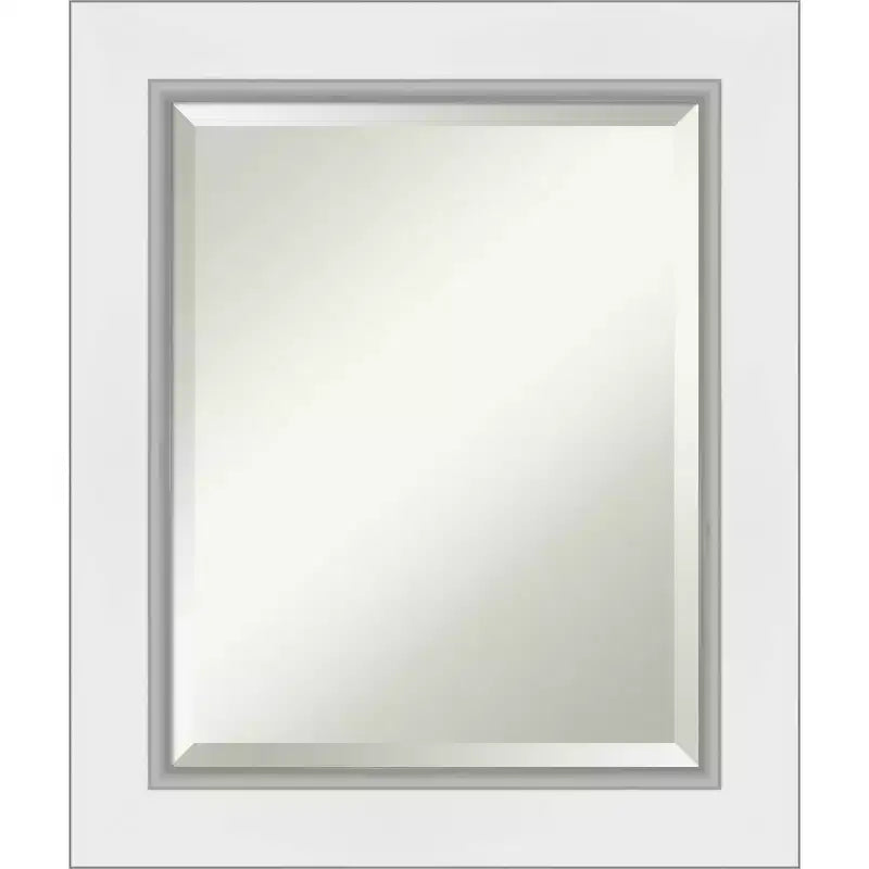 22" x 26" Eva White Framed Wall Mirror Silver - Amanti Art: Modern Beveled, No Assembly Required