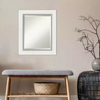 22" x 26" Eva White Framed Wall Mirror Silver - Amanti Art: Modern Beveled, No Assembly Required
