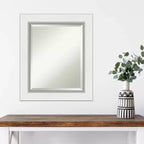 22" x 26" Eva White Framed Wall Mirror Silver - Amanti Art: Modern Beveled, No Assembly Required