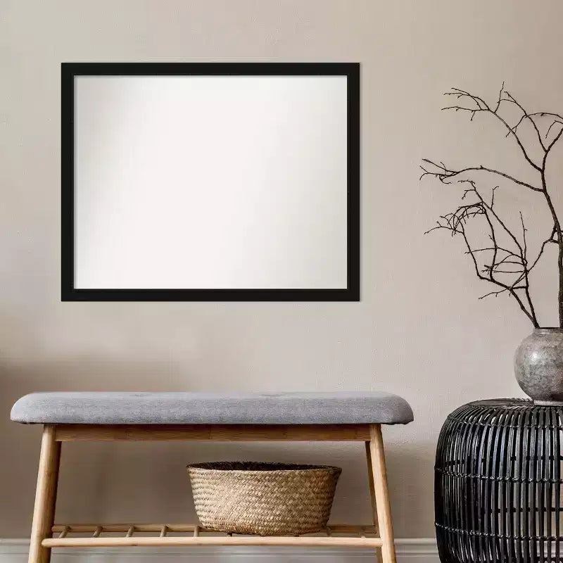 Miroir mural étroit de salle de bain noir Avon non biseauté 30" x 24" - Amanti Art : Quincaillerie de montage incluse, cadre en polystyrène