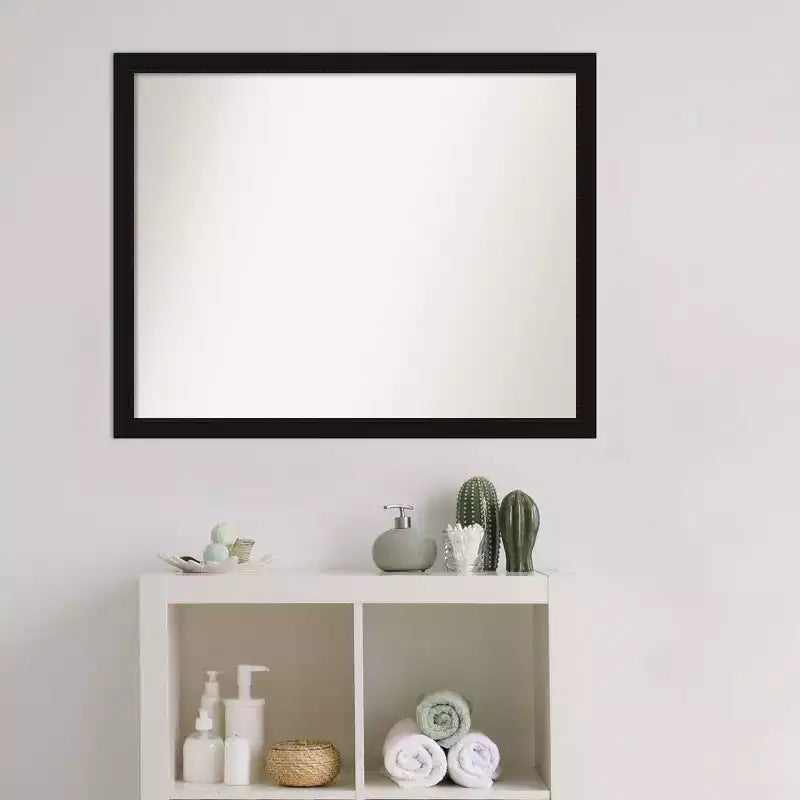 Miroir mural étroit de salle de bain noir Avon non biseauté 30" x 24" - Amanti Art : Quincaillerie de montage incluse, cadre en polystyrène