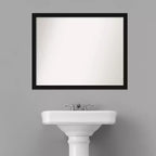 Miroir mural étroit de salle de bain noir Avon non biseauté 30" x 24" - Amanti Art : Quincaillerie de montage incluse, cadre en polystyrène