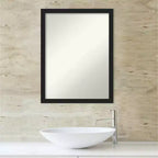 Amanti Art 20"x26" Miroir mural de salle de bain Grace étroit sans biseau Noir métallique brossé : Rectangulaire, cadre en polystyrène, fixation murale