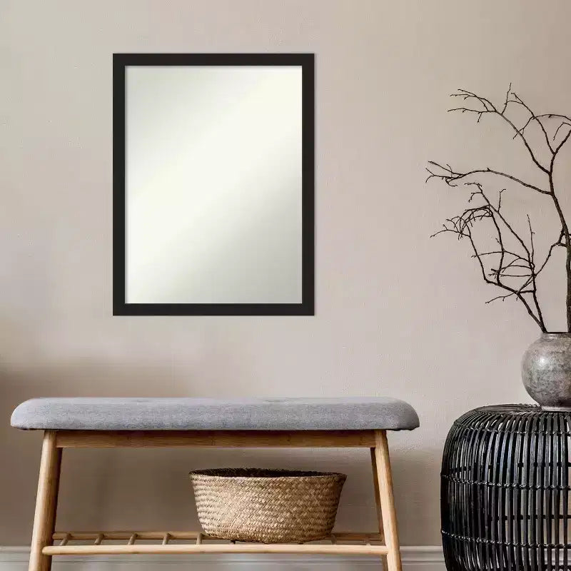 Amanti Art 20"x26" Miroir mural de salle de bain Grace étroit sans biseau Noir métallique brossé : Rectangulaire, cadre en polystyrène, fixation murale
