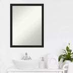 Amanti Art 20"x26" Miroir mural de salle de bain Grace étroit sans biseau Noir métallique brossé : Rectangulaire, cadre en polystyrène, fixation murale