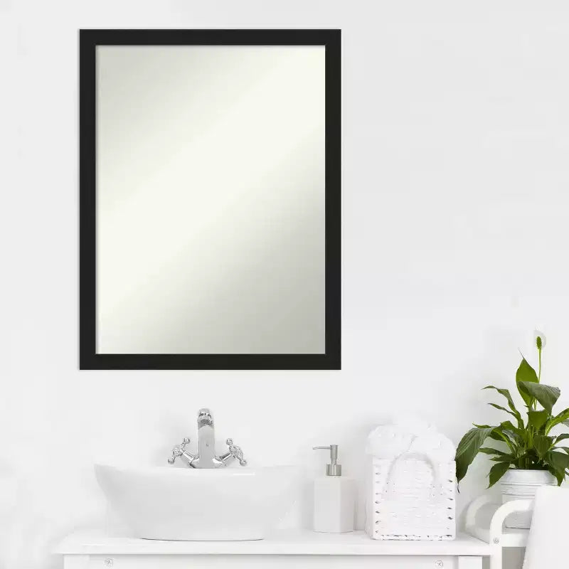 Amanti Art 20"x26" Miroir mural de salle de bain Grace étroit sans biseau Noir métallique brossé : Rectangulaire, cadre en polystyrène, fixation murale