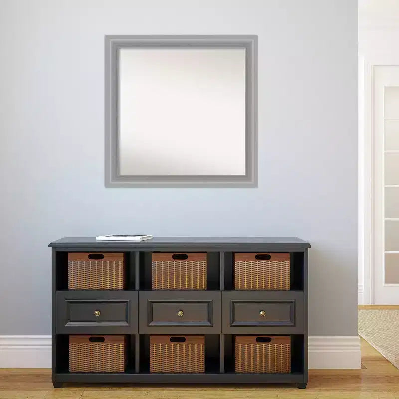 Miroir mural carré 31 po x 31 po, sans biseau, en nickel poli, Amanti Art, moderne