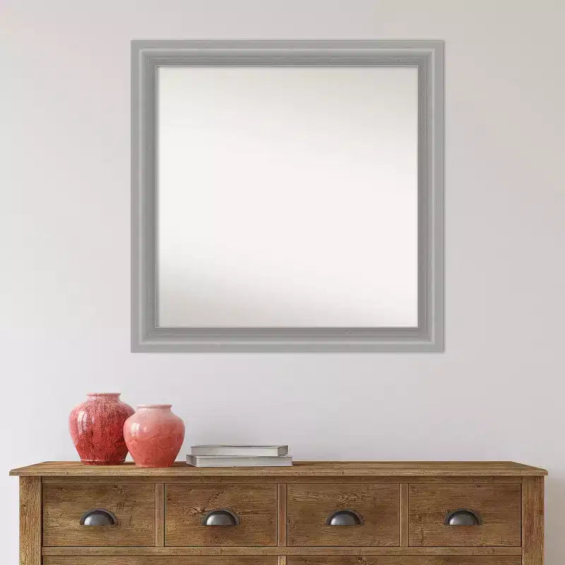 Miroir mural carré 31 po x 31 po, sans biseau, en nickel poli, Amanti Art, moderne