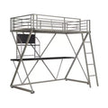 Powell Zachary Modern Industrial Pewter Metal Kids' Twin Loft Bed with Built in Study Desk
