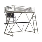 Powell Zachary Modern Industrial Pewter Metal Kids' Twin Loft Bed with Built in Study Desk