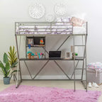 Powell Zachary Modern Industrial Pewter Metal Kids' Twin Loft Bed with Built in Study Desk