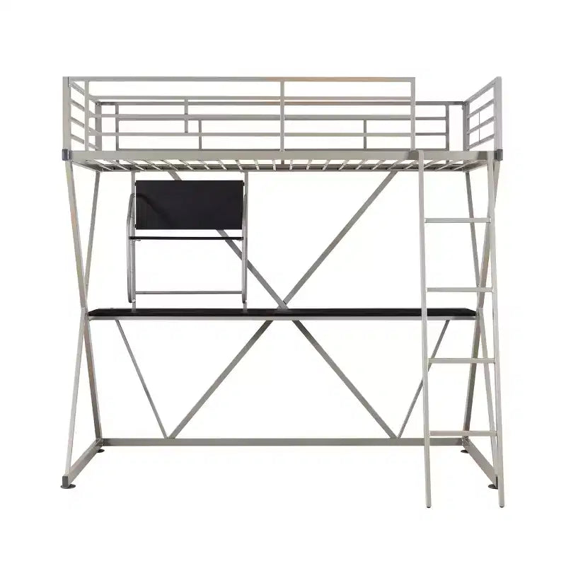 Powell Zachary Modern Industrial Pewter Metal Kids' Twin Loft Bed with Built in Study Desk