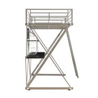 Powell Zachary Modern Industrial Pewter Metal Kids' Twin Loft Bed with Built in Study Desk