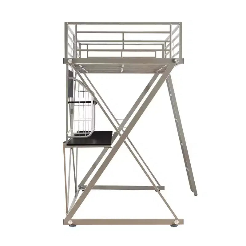 Powell Zachary Modern Industrial Pewter Metal Kids' Twin Loft Bed with Built in Study Desk