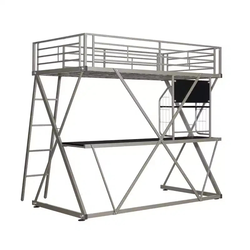 Powell Zachary Modern Industrial Pewter Metal Kids' Twin Loft Bed with Built in Study Desk