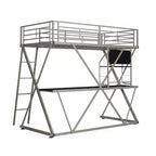 Powell Zachary Modern Industrial Pewter Metal Kids' Twin Loft Bed with Built in Study Desk