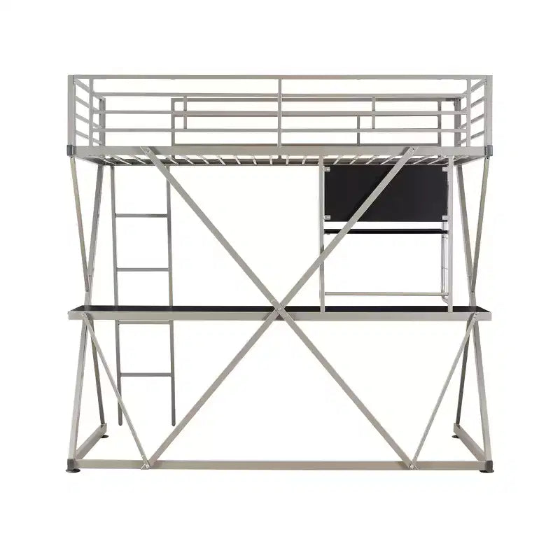 Powell Zachary Modern Industrial Pewter Metal Kids' Twin Loft Bed with Built in Study Desk