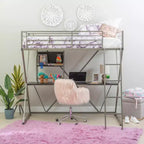 Powell Zachary Modern Industrial Pewter Metal Kids' Twin Loft Bed with Built in Study Desk